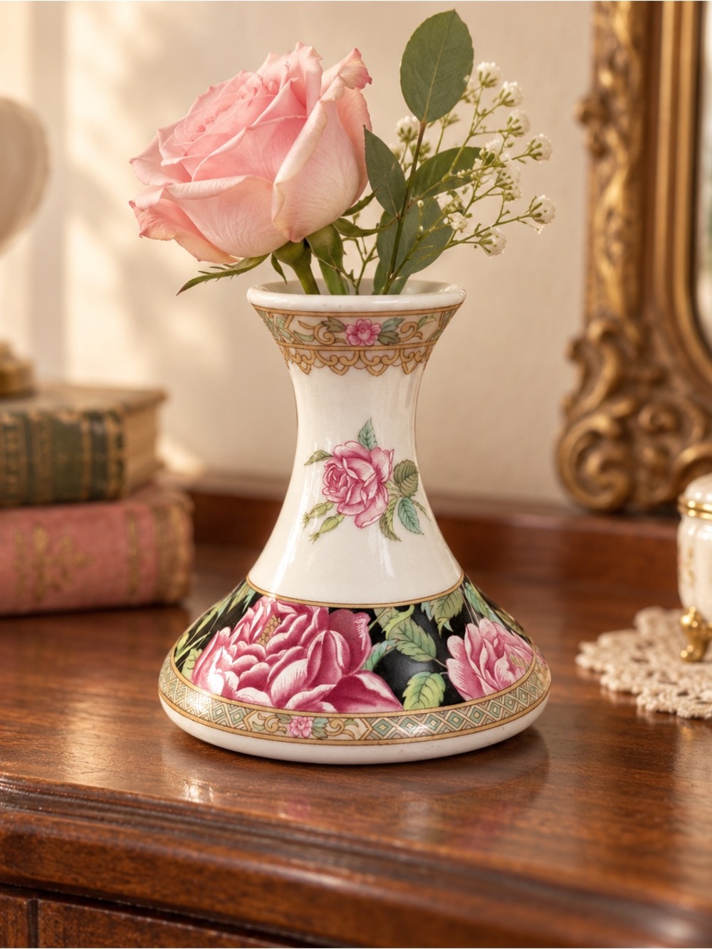 Vintage Lefton Pink Rose Bud Vase